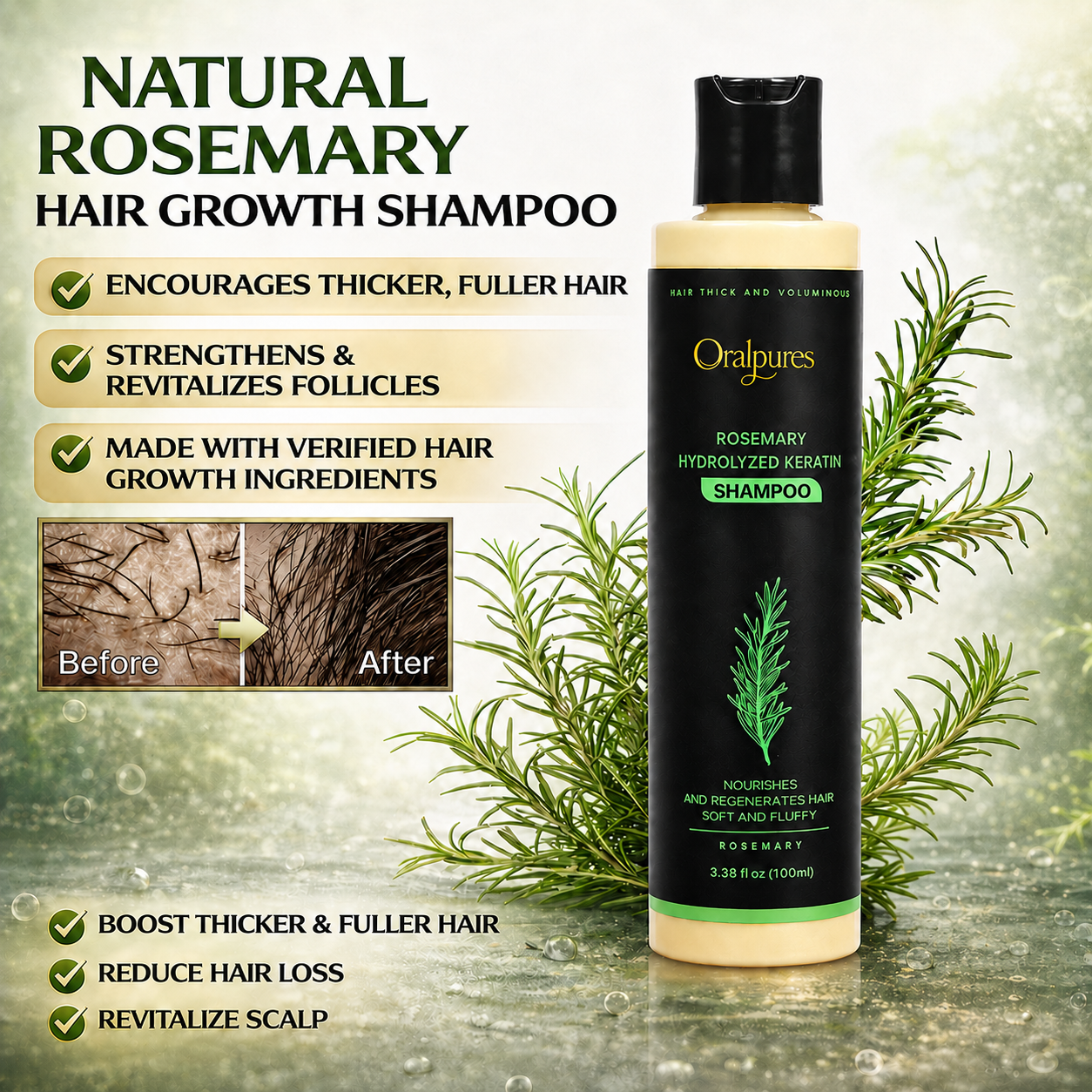 🔥LAST DAY 50% OFF - OralPures Organic Rosemary Hair Growth Shampoo